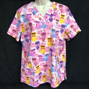 NWOT Sz Large Fancy Cat Kittens Pink Purple Scrub